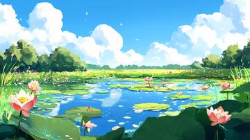 荷塘插画荷花插画美景