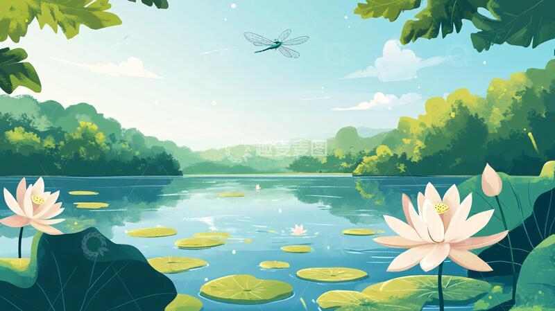 高清大图下载【趣麦麦图】夏天荷塘插画40