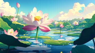 荷塘插画插画荷花背景2