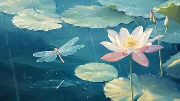 落有蜻蜓的荷花3