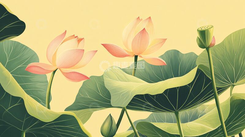 高清大图下载【趣麦麦图】荷花包装插画5