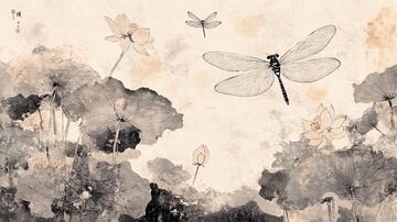 蜻蜓荷花图蜻蜓荷花插画