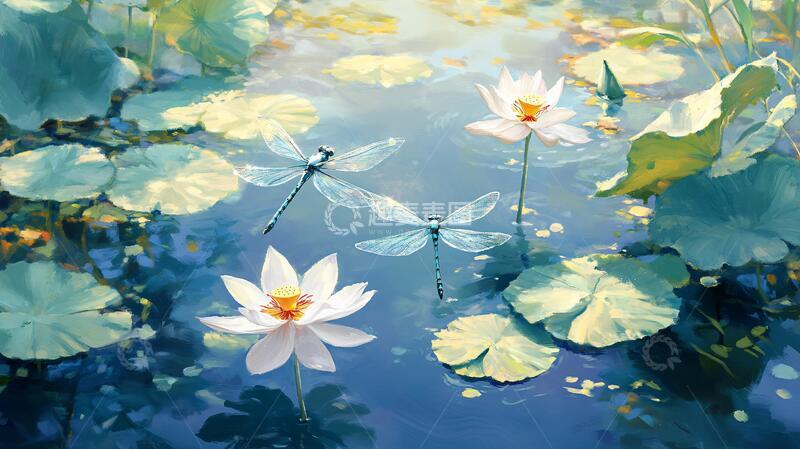 高清大图下载【趣麦麦图】蜻蜓莲花唯美睡莲