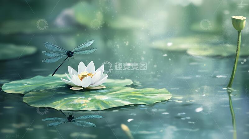 高清大图下载【趣麦麦图】落有蜻蜓的荷花4