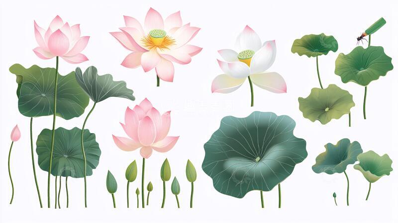 高清大图下载【趣麦麦图】手绘荷花荷花素材