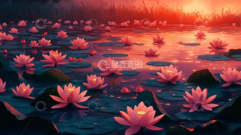高清大图下载【趣麦麦图】睡莲插画插画荷花睡莲