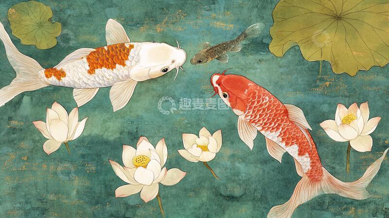 高清大图下载【趣麦麦图】工笔荷花锦鲤5