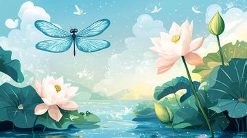 蜻蜓荷花插画13