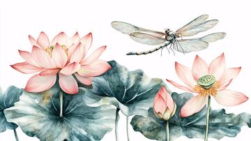 蜻蜓荷花插画12