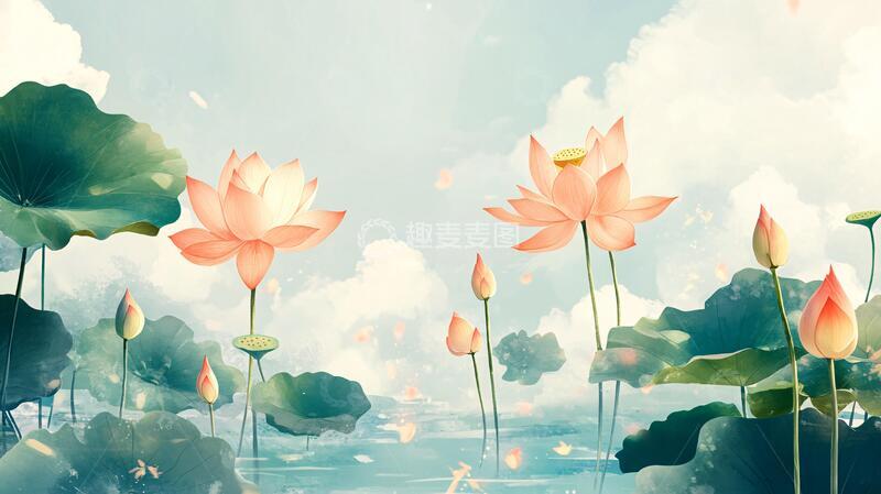 夏天荷塘插画30