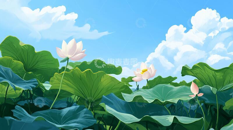 高清大图下载【趣麦麦图】夏天荷塘插画27