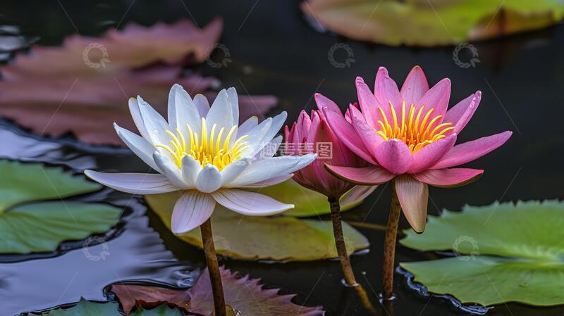 高清大图下载【趣麦麦图】双生荷花荷花莲花两朵