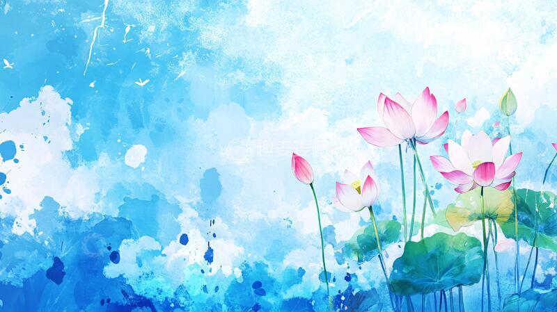 高清大图下载【趣麦麦图】水彩荷花背景墙12