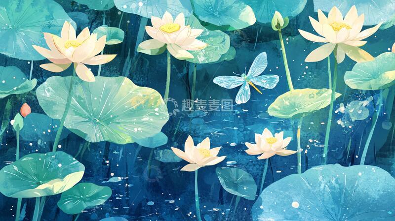 高清大图下载【趣麦麦图】夏天荷塘插画26