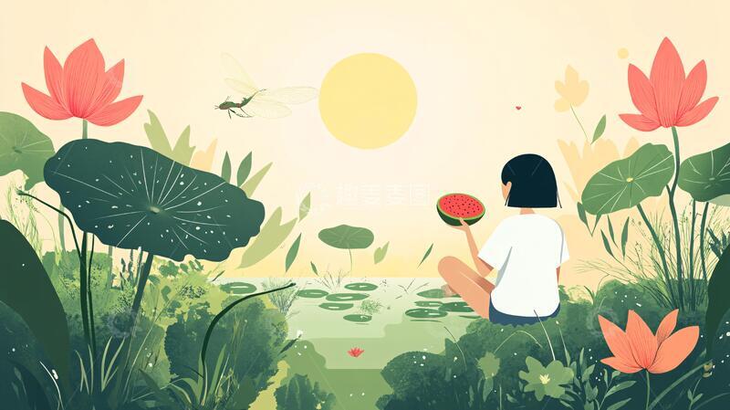 高清大图下载【趣麦麦图】夏天荷塘插画23