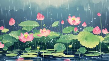 荷花池插画荷塘插画背景