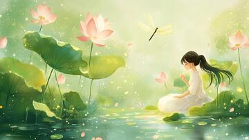 荷塘边跳舞的女孩