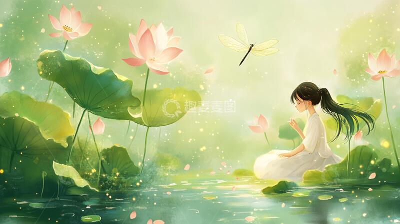高清大图下载【趣麦麦图】荷塘边跳舞的女孩