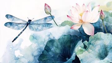 蜻蜓荷花插画11