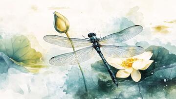 蜻蜓荷花插画10