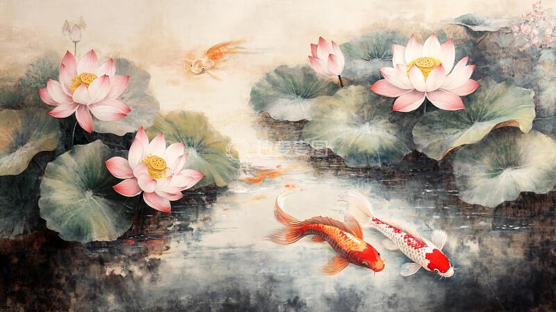 高清大图下载【趣麦麦图】工笔荷花锦鲤4