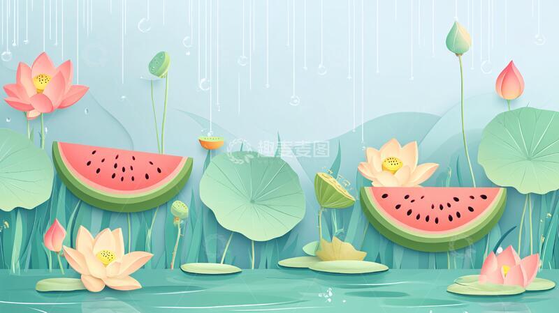 高清大图下载【趣麦麦图】夏天荷塘插画24
