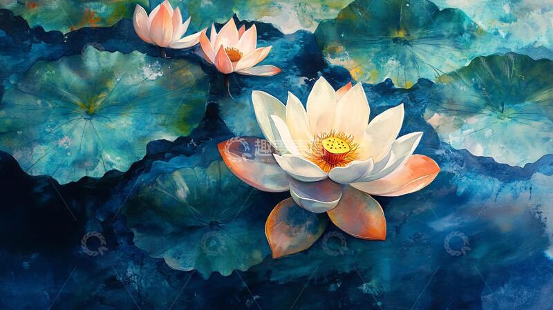 高清大图下载【趣麦麦图】荷花油画效果2