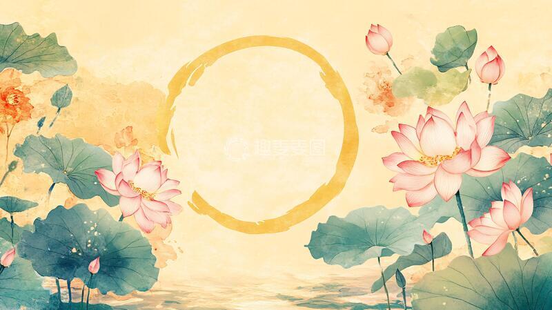 高清大图下载【趣麦麦图】古风荷花复古背景1