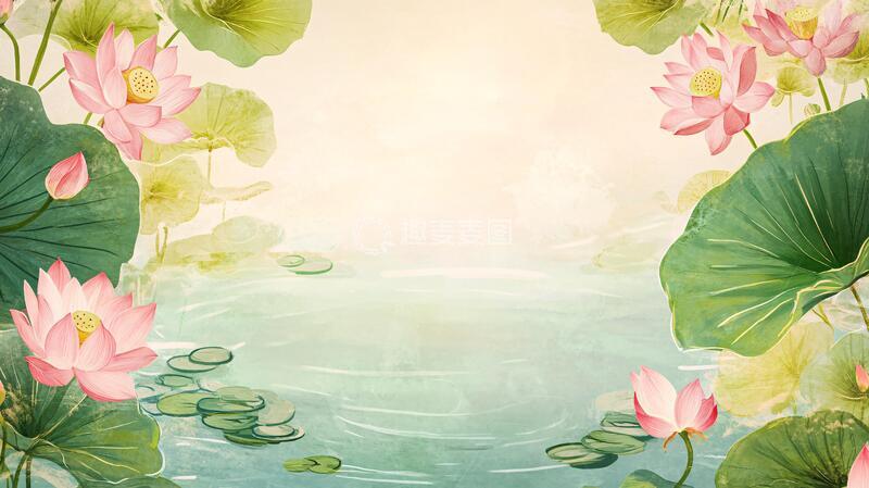高清大图下载【趣麦麦图】荷花海浪背景1