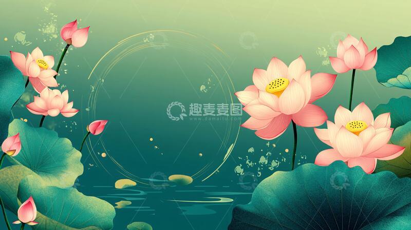高清大图下载【趣麦麦图】荷花喷绘背景1