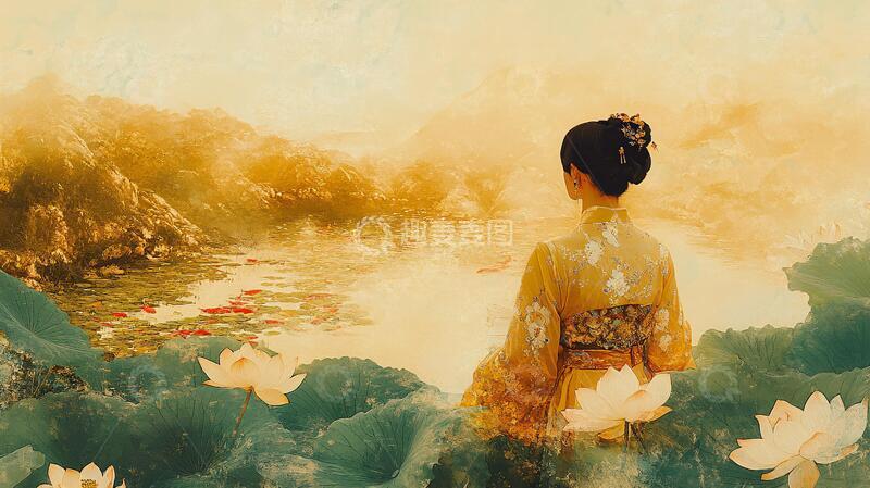 高清大图下载【趣麦麦图】仕女采莲仕女荷花姑娘