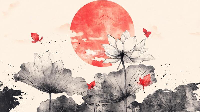 高清大图下载【趣麦麦图】新中式荷花水墨
