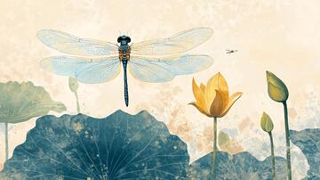 蜻蜓荷花插画7
