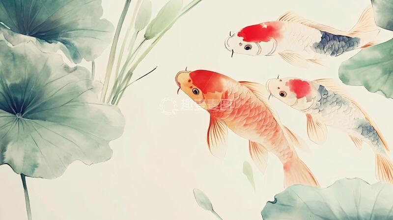 高清大图下载【趣麦麦图】工笔花鱼壁纸