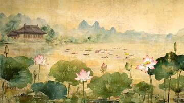 荷花壁画荷花壁画绘画