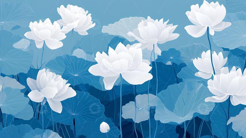 高清大图下载【趣麦麦图】深蓝背景荷花图7