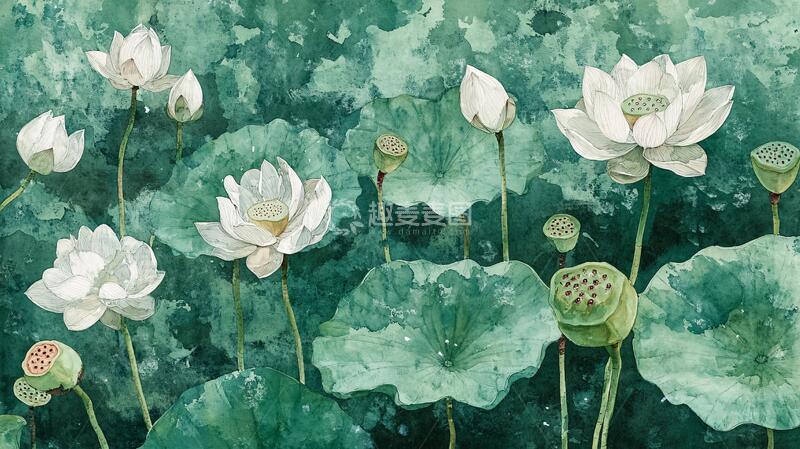 高清大图下载【趣麦麦图】荷花池插画插画荷花风格