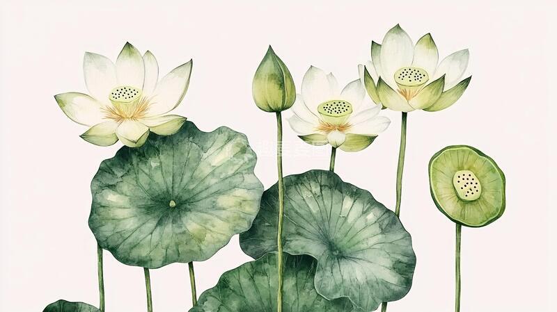 高清大图下载【趣麦麦图】手绘荷花手绘荷叶