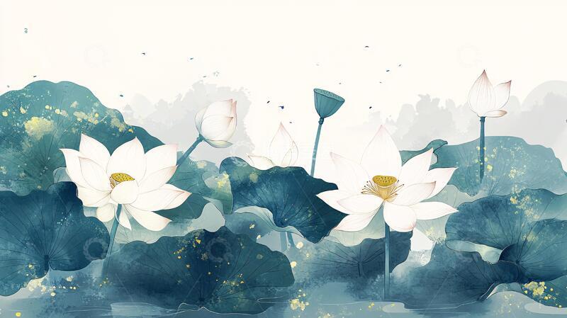 高清大图下载【趣麦麦图】新中式山水荷花4