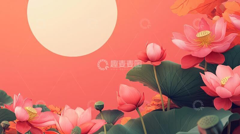 高清大图下载【趣麦麦图】荷花灯背景插画2
