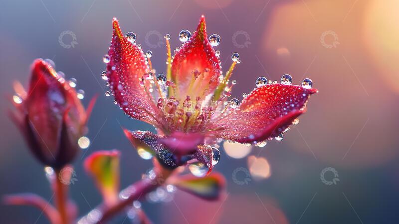 高清大图下载【趣麦麦图】水珠红花水珠花朵红花