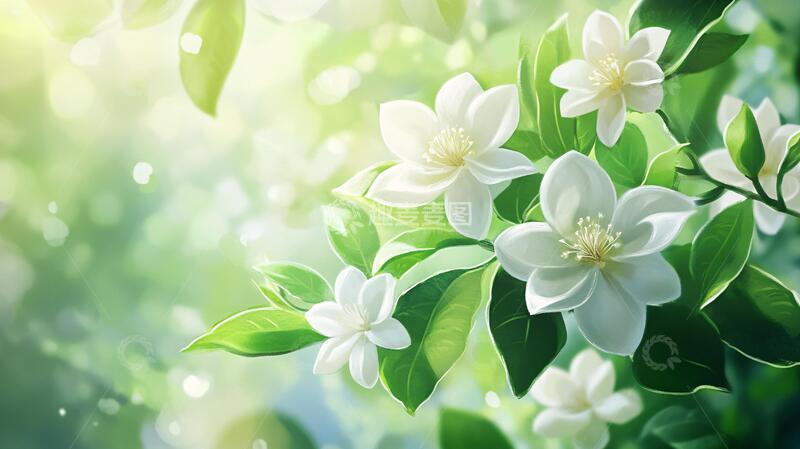 高清大图下载【趣麦麦图】绿叶白花壁纸2