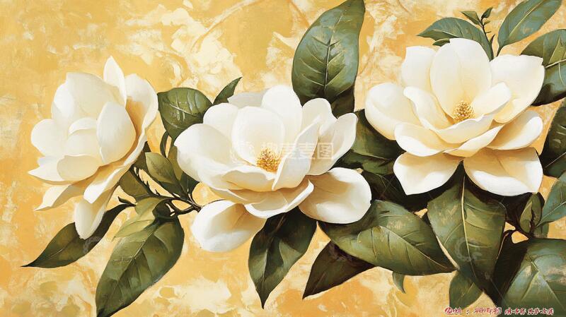 高清大图下载【趣麦麦图】手绘山茶花装饰画
