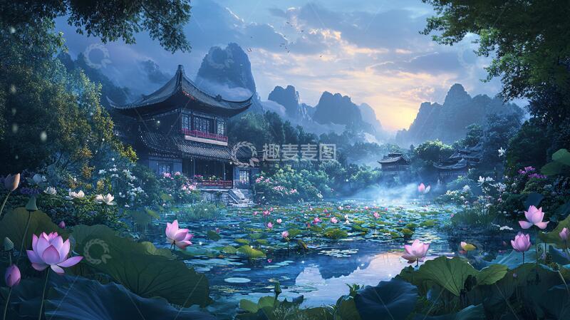 高清大图下载【趣麦麦图】荷花大场景场景古风荷花