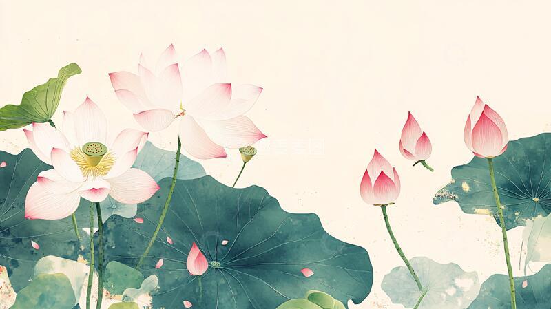 高清大图下载【趣麦麦图】荷花手绘背景1