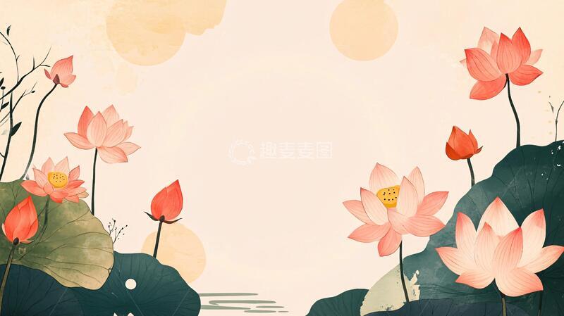 高清大图下载【趣麦麦图】荷花灯背景插画1