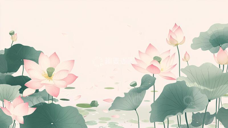 高清大图下载【趣麦麦图】荷花手绘背景