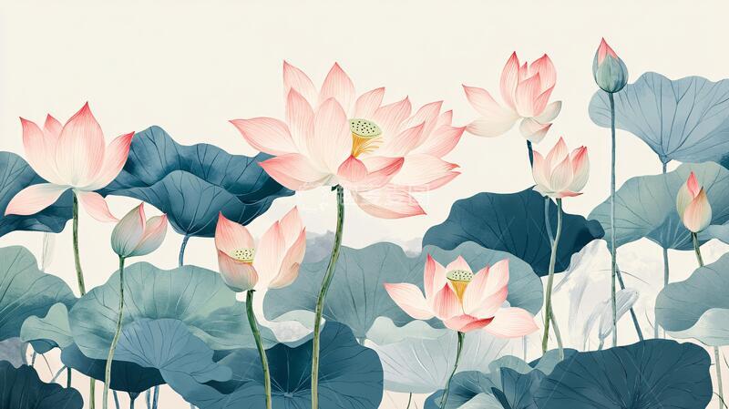 高清大图下载【趣麦麦图】荷花包装插画2