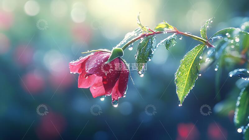 鲜花上雨珠花朵鲜花花叶