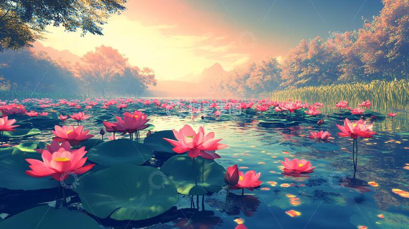 高清大图下载【趣麦麦图】唯美荷花黄昏荷花5